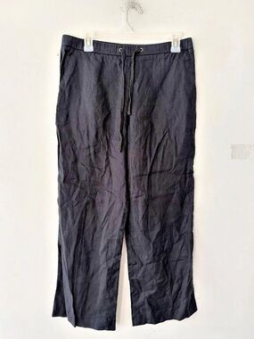 James Perse Linen Black Stretch Waist Drawstring Lounge Pants Size 2